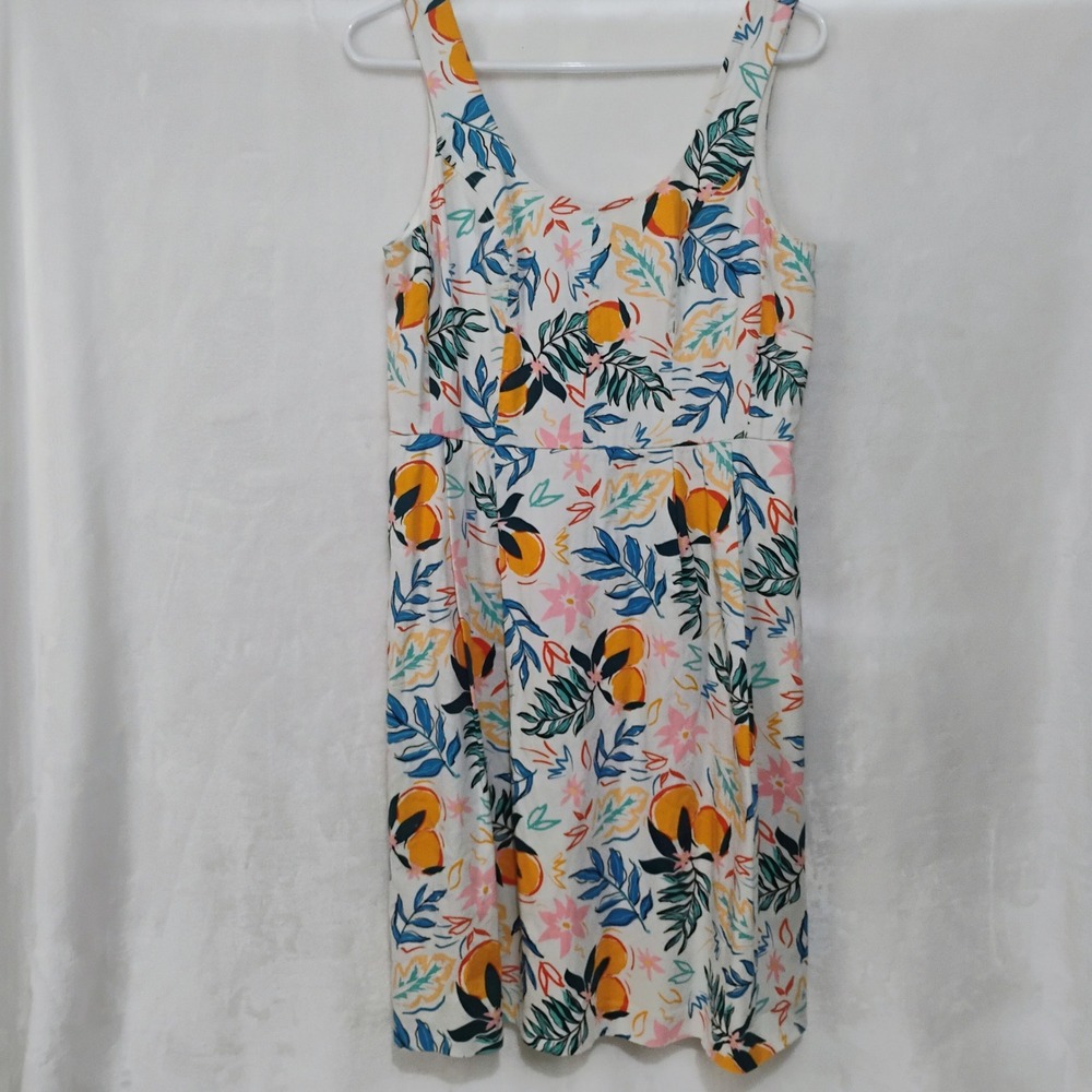 Anne Klein Womens 6 Tropical Floral Print Sheath Dress White Sleeveless Knee Z‎
